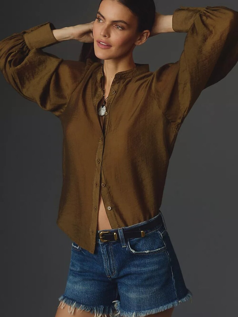 Anthropologie East West Long-Sleeve Button Down Sheer Blouse XS